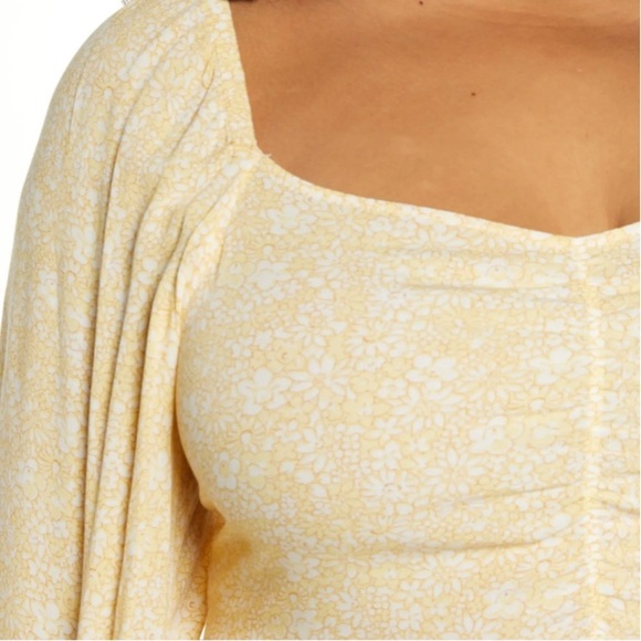 (A5) BP. Yellow Retro Meadow Floral Print Sweetheart Neck Crop Top, Size 1X, NWT - Picture 2 of 7